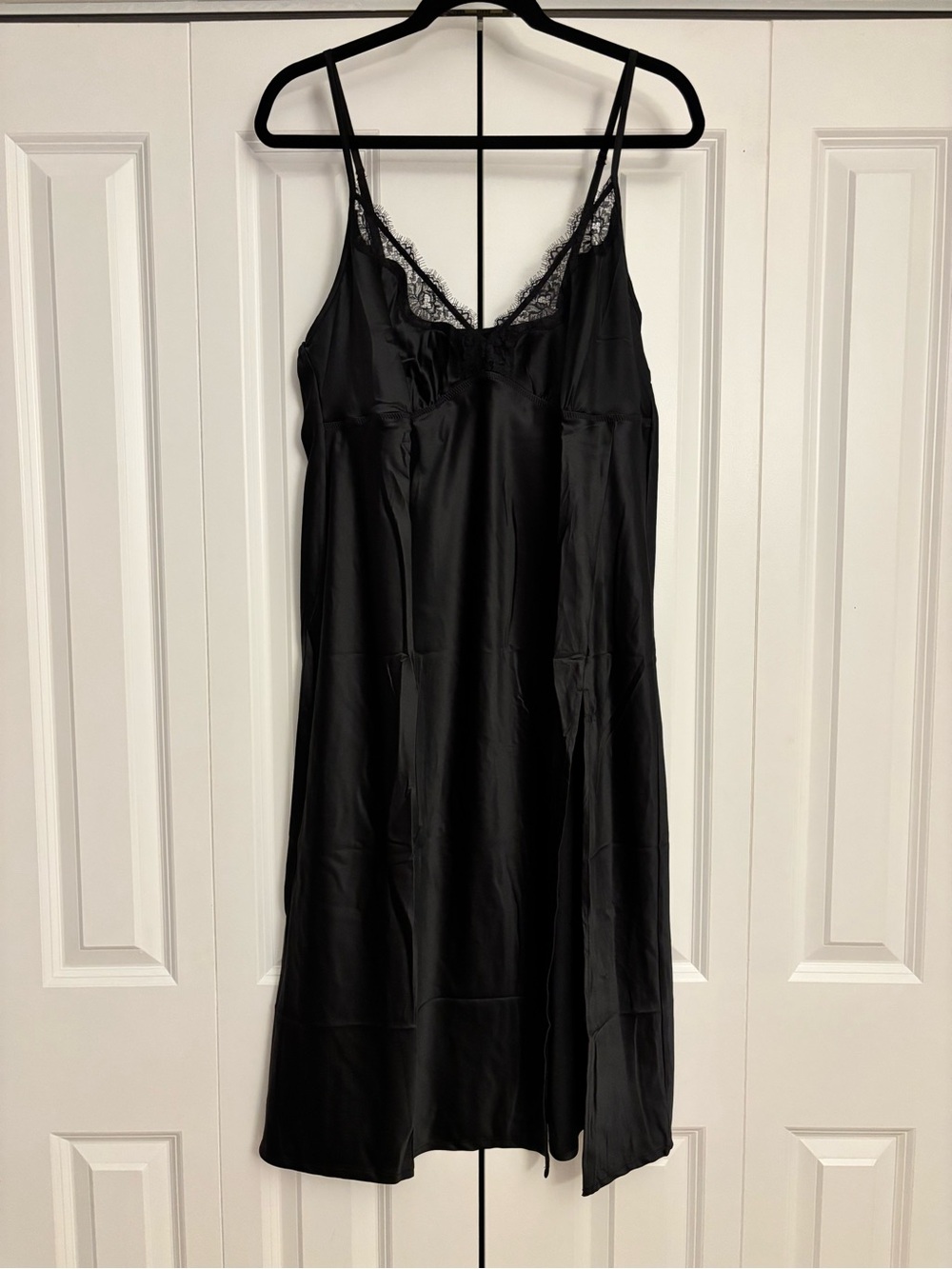 NWT Shapellx Black Satin Lace Trim Slip Dress Nightgown XXL